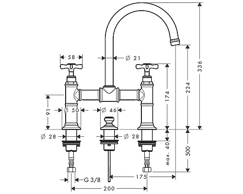 Купить Смеситель для раковины с двумя рукоятками и сливным гарнитуром Axor Montreux 16510000 в магазине сантехники Santeh-Crystal.ru
