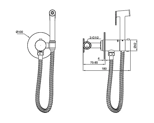 Гигиенический душ AltroBagno Beni aggiuntivi AltroBagnoBM060404GrMt с термостатом, оружейная сталь