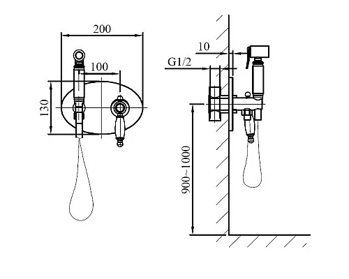 Гигиенический душ AltroBagno Beatrice AltroBagnoBeatrice060113Or  со смесителем, золотой