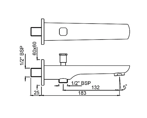Заказать Излив для ванны 183 мм Jaquar Kubix Prime SPJ-CHR-35463PM в магазине сантехники Santeh-Crystal.ru