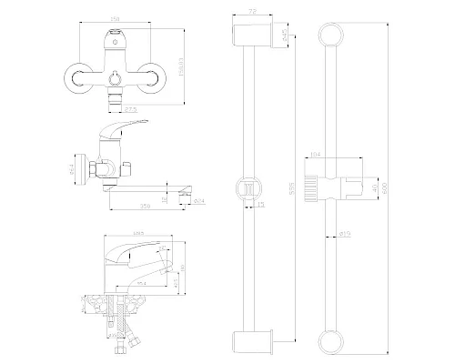 Купить Комплект смесителей (3 в 1) Rossinka SET SET35-81 в магазине сантехники Santeh-Crystal.ru