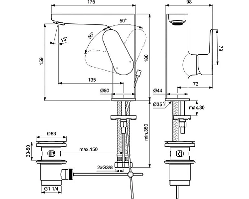 Заказать Комплект смесителей Ideal Standard Cerafine O BC499XG + BC703XG + BD142XG в магазине сантехники Santeh-Crystal.ru