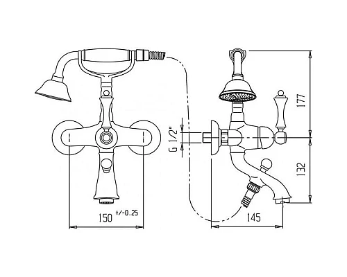 Приобрести Смеситель на борт ванны с ручным душем хром, ручка хром Cezares Margot MARGOT-PBV-01-M в магазине сантехники Santeh-Crystal.ru