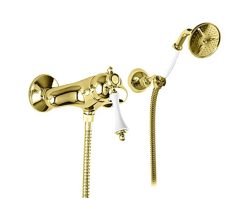 Приобрести Смеситель для душа с ручным душем золото 24 карат, ручка белая Cezares Margot MARGOT-DDM-03/24-Bi в магазине сантехники Santeh-Crystal.ru