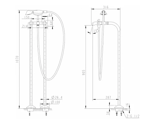Купить Смеситель напольный для ванны Bravat Summer Rain F677111C-B в магазине сантехники Santeh-Crystal.ru