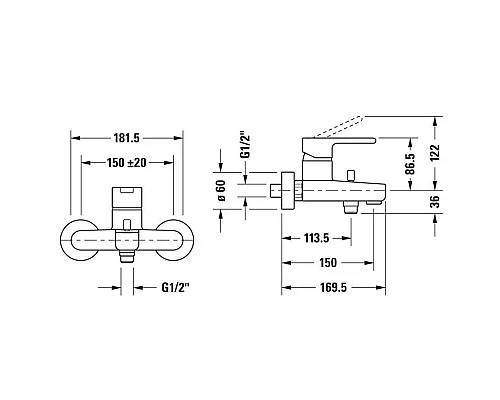 Купить Смеситель для ванны Duravit B.2 B25230000010 в магазине сантехники Santeh-Crystal.ru