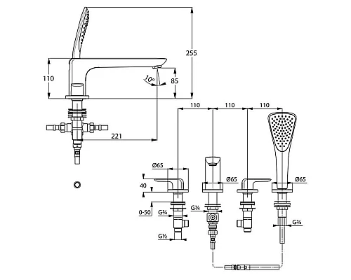 Приобрести Смеситель на борт ванны Kludi Ameo 414240575 в магазине сантехники Santeh-Crystal.ru