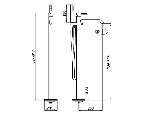 Купить Смеситель напольный для ванны Noken Round N200000003 в магазине сантехники Santeh-Crystal.ru