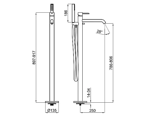Приобрести Смеситель напольный для ванны Noken Round N200000002 в магазине сантехники Santeh-Crystal.ru