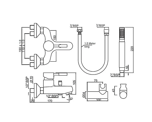 Купить Cмеситель для ванны Jaquar Solo SOL-CHR-6119SHK в магазине сантехники Santeh-Crystal.ru