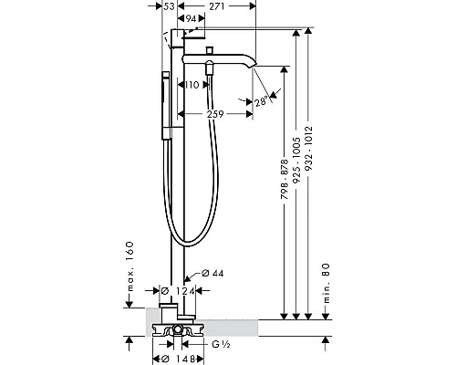 Заказать Смеситель напольный для ванны Axor Uno 38442000 в магазине сантехники Santeh-Crystal.ru