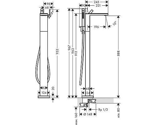 Приобрести Смеситель напольный для ванны Axor MyEdition 47440600 в магазине сантехники Santeh-Crystal.ru