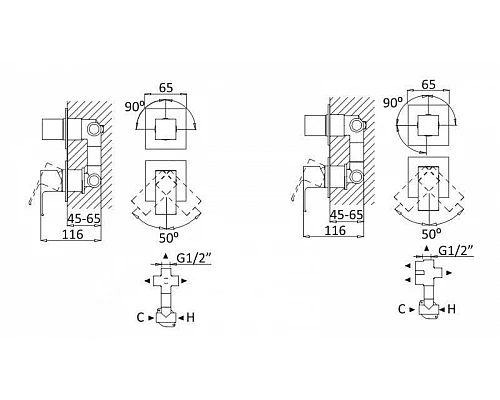 Приобрести Смеситель для ванны Cezares Porta PORTA-VDIM4-M-NOP в магазине сантехники Santeh-Crystal.ru
