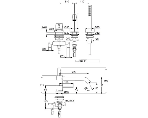 Приобрести Смеситель на борт ванны Kludi Bozz 384480576 в магазине сантехники Santeh-Crystal.ru