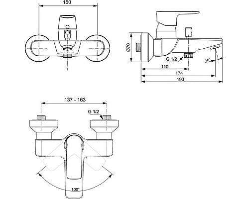 Заказать Смеситель для ванны Ideal Standard Connect Air A7033A2 в магазине сантехники Santeh-Crystal.ru