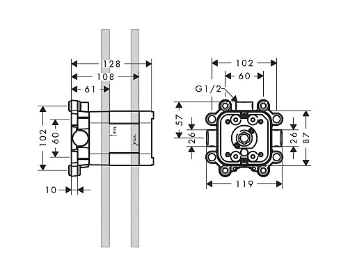 Купить Скрытая часть 1/2 Axor ShowerCollection 10921180 в магазине сантехники Santeh-Crystal.ru
