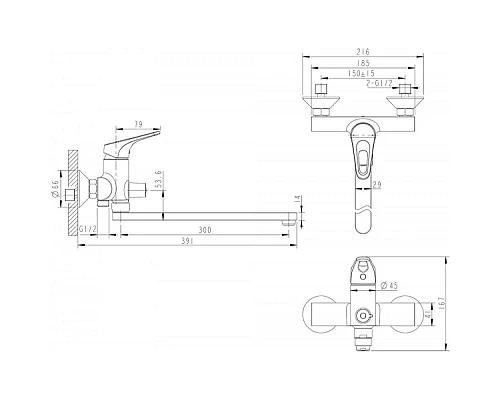Заказать Смеситель для ванны Bravat Drop-D F648162C-LB-RUS в магазине сантехники Santeh-Crystal.ru
