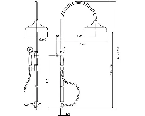 Заказать Душевая колонна  для подключения к смесителю через гибкий шланг золото 24 карат, ручка металл Cezares Vintage VINTAGE-CAE-03/24-M в магазине сантехники Santeh-Crystal.ru