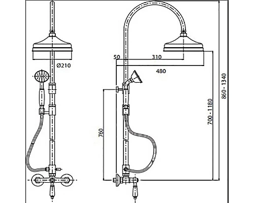 Купить Душевая колонна бронза Cezares Venezia VENEZIA-CD-02-Bi в магазине сантехники Santeh-Crystal.ru