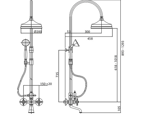 Купить Душевая колонна бронза Cezares Lord LORD-CVD-02-Bi в магазине сантехники Santeh-Crystal.ru