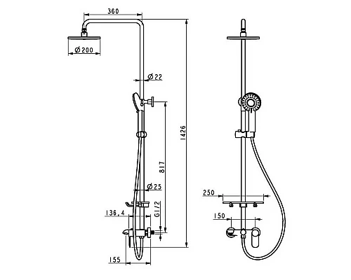 Приобрести Душевая система 200 мм Orans 7551000 в магазине сантехники Santeh-Crystal.ru