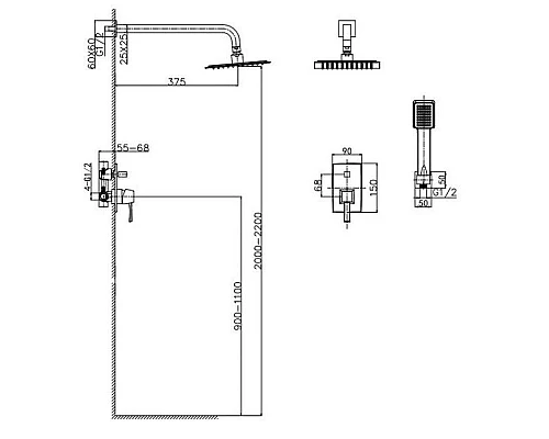 Купить Душевой комплект Caprigo Diamante 50-215-oro в магазине сантехники Santeh-Crystal.ru