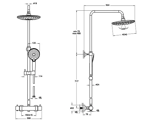 Заказать Душевая система 240 мм VitrA Aquaheat Bliss 2F A4720526EXP в магазине сантехники Santeh-Crystal.ru