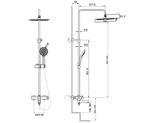 Заказать Душевая система 250 мм Caprigo Don 53-310-BRG в магазине сантехники Santeh-Crystal.ru