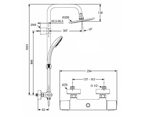 Приобрести Душевая система Ideal Standard IdealDuo A5686AA в магазине сантехники Santeh-Crystal.ru