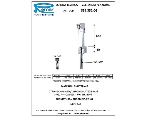 Приобрести Гигиенический набор Remer 332332OS в магазине сантехники Santeh-Crystal.ru