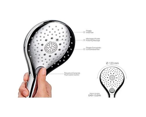 Купить Ручной душ 120 мм, 6 режимов Bossini Syncronia B00800.030 в магазине сантехники Santeh-Crystal.ru
