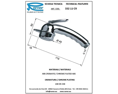 Купить Гигиеническая лейка Remer 332LUCR в магазине сантехники Santeh-Crystal.ru