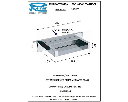 Приобрести Верхний душ 185х103 мм Remer 359ZC в магазине сантехники Santeh-Crystal.ru