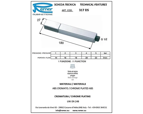 Приобрести Душевая лейка 27 мм Remer 317DS в магазине сантехники Santeh-Crystal.ru