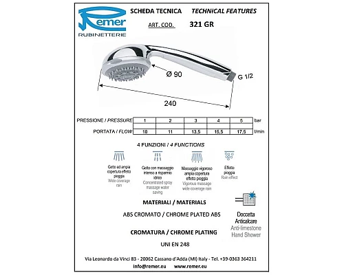 Купить Душевая лейка 90 мм Remer 321GR в магазине сантехники Santeh-Crystal.ru