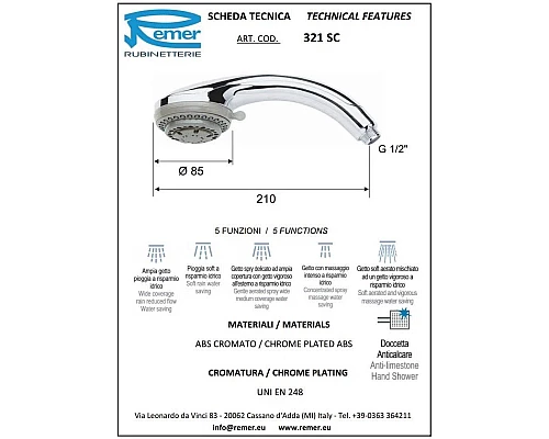 Купить Душевая лейка 85 мм Remer 321SC в магазине сантехники Santeh-Crystal.ru