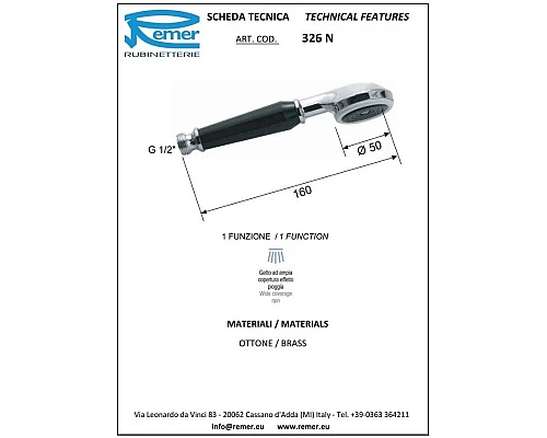 Приобрести Душевая лейка 50 мм Remer 326N в магазине сантехники Santeh-Crystal.ru