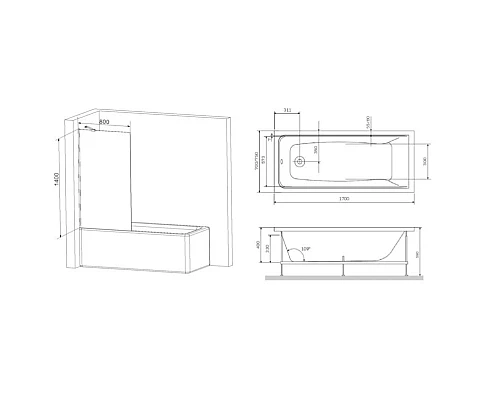 Купить Акриловая ванна 170х70 см Am.Pm Gem W90ASET-170W90BS80CT в магазине сантехники Santeh-Crystal.ru