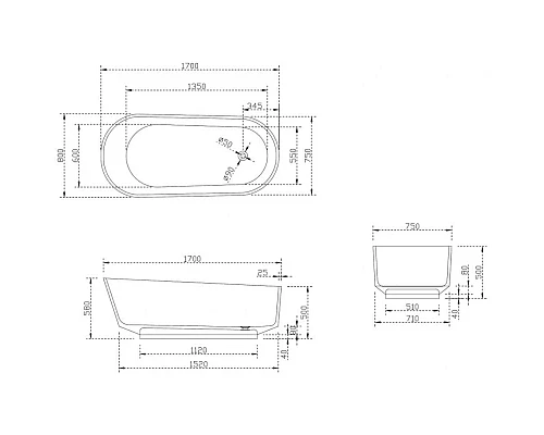 Приобрести Ванна из полиэфирной смолы 170х80 см Abber Kristall AT9706Opal в магазине сантехники Santeh-Crystal.ru