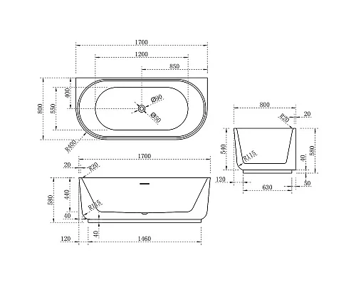 Акриловая ванна 170x80 см Vincea VBT-621