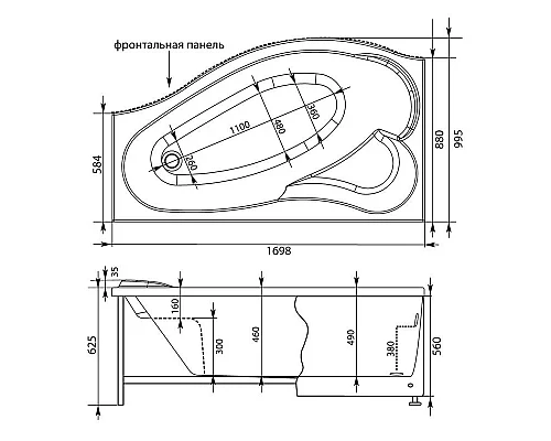 Купить Акриловая ванна 169,8х99,5см левая Aquanet Palma 00205737 в магазине сантехники Santeh-Crystal.ru