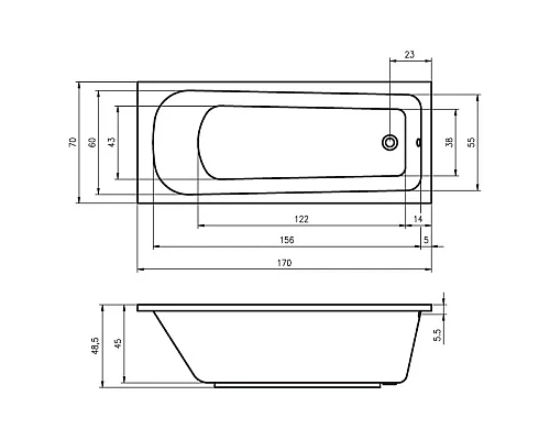 Заказать Акриловая ванна 170х70 см Riho Orion BC0100500000000 в магазине сантехники Santeh-Crystal.ru