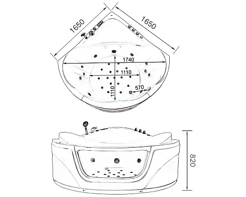 Купить Акриловая гидромассажная ванна 165х165 см Gemy G9247 K в магазине сантехники Santeh-Crystal.ru