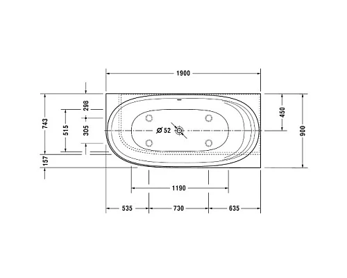 Купить Акриловая ванна 190х90 см R Duravit Cape Cod 700363000000000 в магазине сантехники Santeh-Crystal.ru