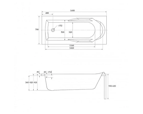 Купить Акриловая ванна 160х70 см Cersanit Santana WP-SANTANAx160 в магазине сантехники Santeh-Crystal.ru