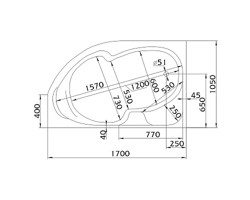 Купить Акриловая ванна 170х105 см R 1Marka Diana 01ди1710п в магазине сантехники Santeh-Crystal.ru