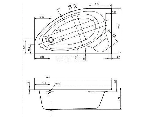 Приобрести Акриловая ванна 170х100 см L Santek Эдера 1.WH50.1.662 в магазине сантехники Santeh-Crystal.ru