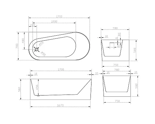 Заказать Акриловая ванна 170х78 см L Abber AB9496-1.7 L в магазине сантехники Santeh-Crystal.ru