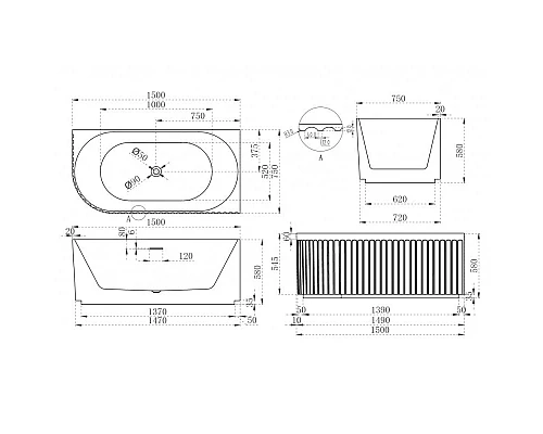 Приобрести Акриловая ванна 150х75 см R Abber AB9412-1.5 R в магазине сантехники Santeh-Crystal.ru
