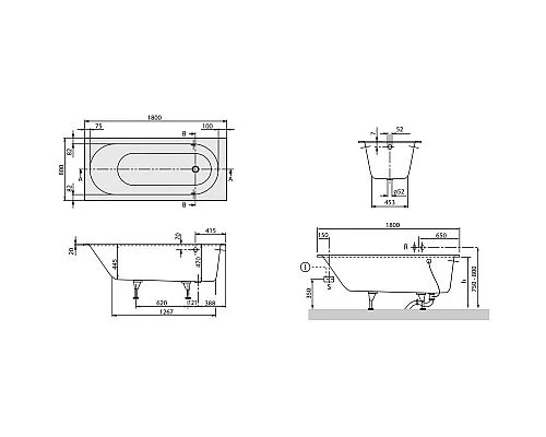 Заказать Квариловая ванна 180х80 см альпийский белый Villeroy & Boch Oberon UBQ180OBE2V-01 в магазине сантехники Santeh-Crystal.ru